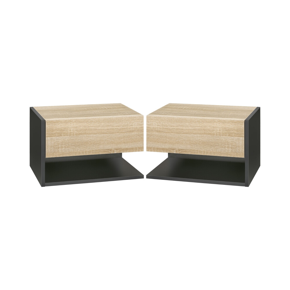 Wall Mounted Nightstand Set Of 2 Floating Bedside Table Drawer Shelf 8583307391023