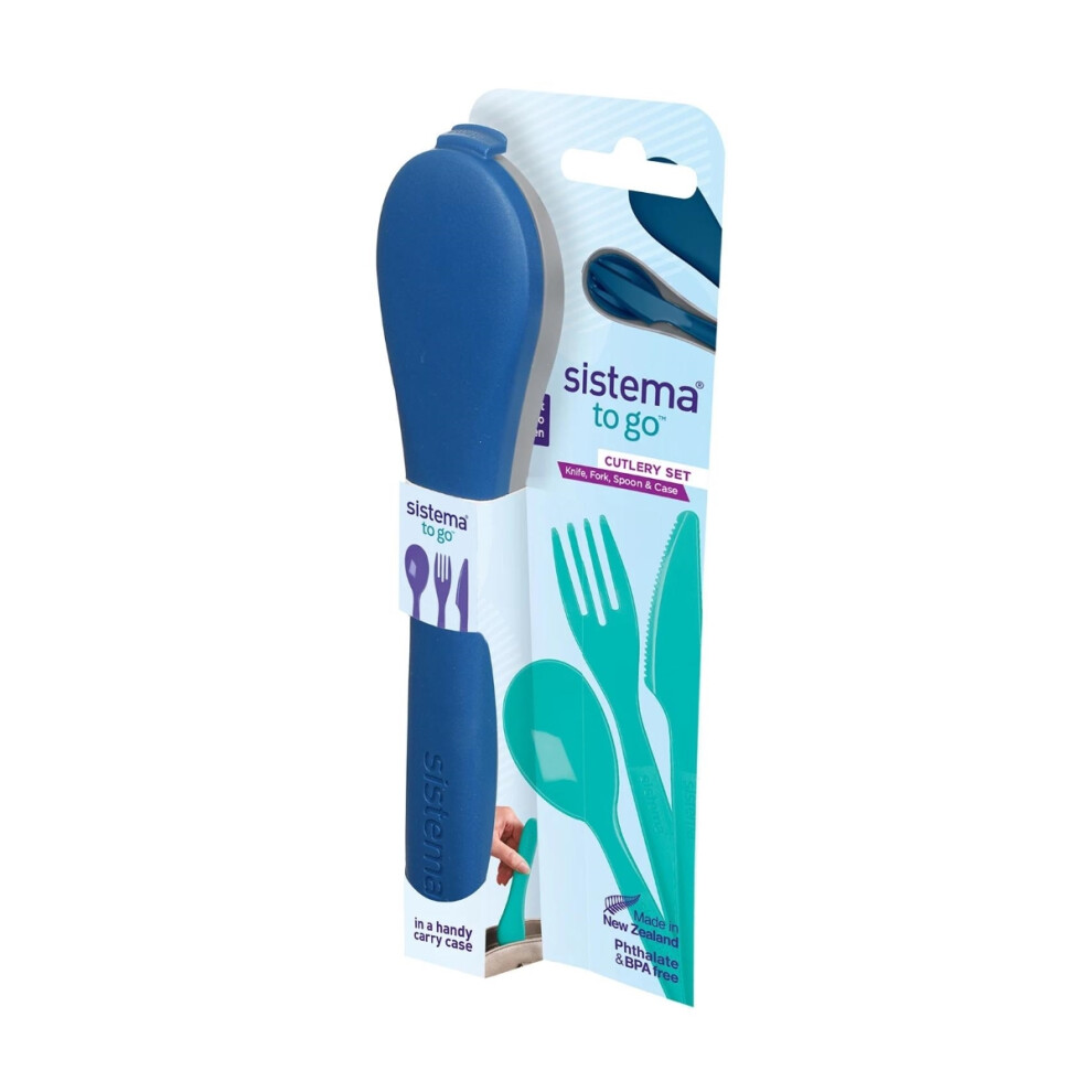 Sistema To Go Cutlery Set - Bpa-Free Cutlery Set With Hygienic Carry Case, Dishwasher Safe Blue