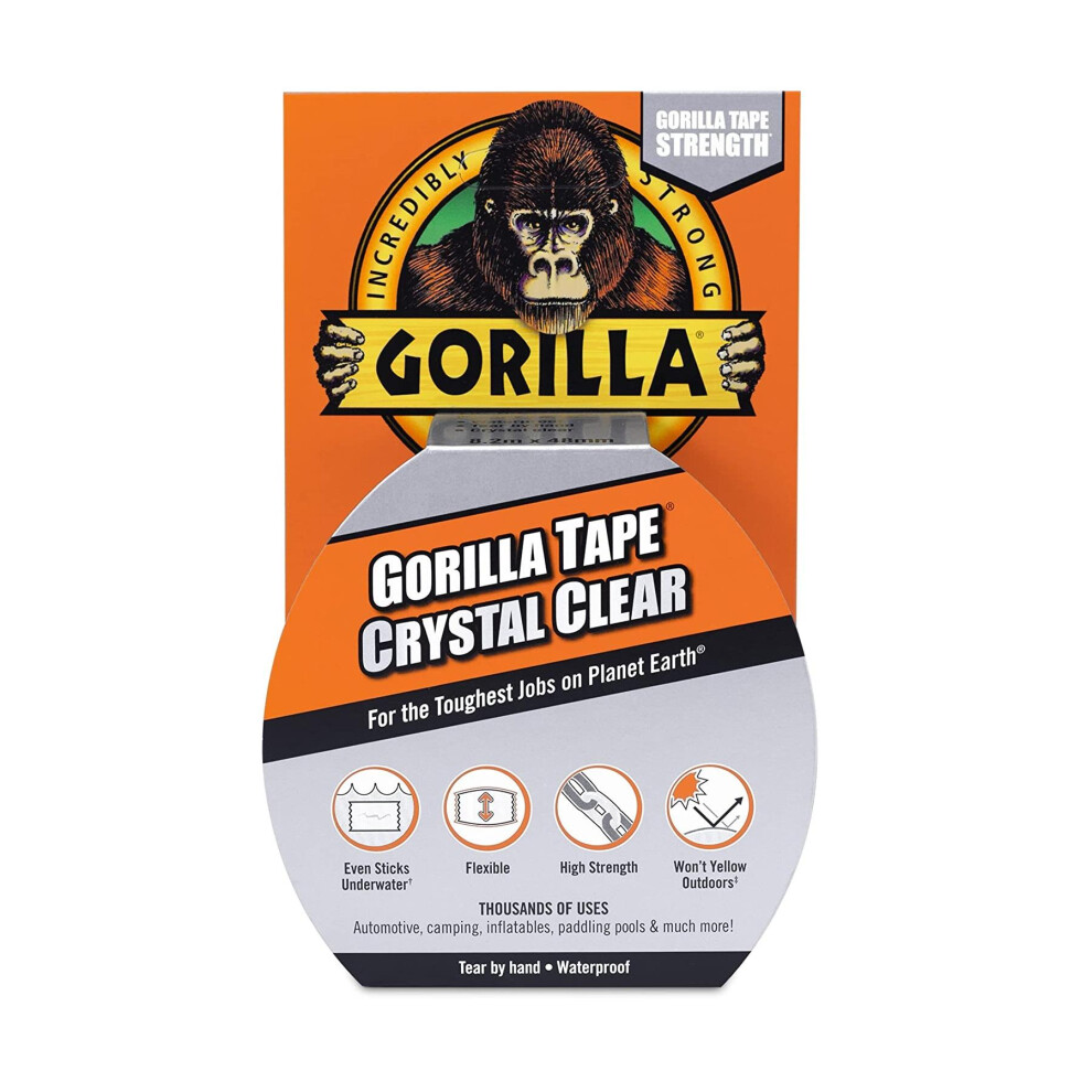 Gorilla Crystal Clear Tape 48mm x 8.2M 2 Pack — Heavy Duty, Waterproof Adhesive - Image 2