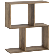 Side Table, Narrow End Table with Storage Shelves, S-Shaped, 3-Tier, 50W x 19.5D x 58H cm, Oak