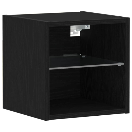VidaXL vidaXL LED Wall Bedside Cabinet with Black Engineered Wood 1