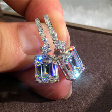 Elegant 925 Silver Earrings for Women Sapphire Wedding Engagement Jewelry Gift