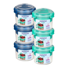 Sistema TO GO Breakfast Bowl 530ml - 6-Pack (3 Turquoise, 3 Blue) with Removable Tray, Clip Spoon, Dual-Compartment, BPA-Free