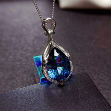 Gemstone Teardrop Necklace Pendant Women Simulated Cubic Zircon Wedding Jewelry
