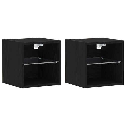 VidaXL vidaXL LED Wall Bedside Cabinet with Black Engineered Wood 1