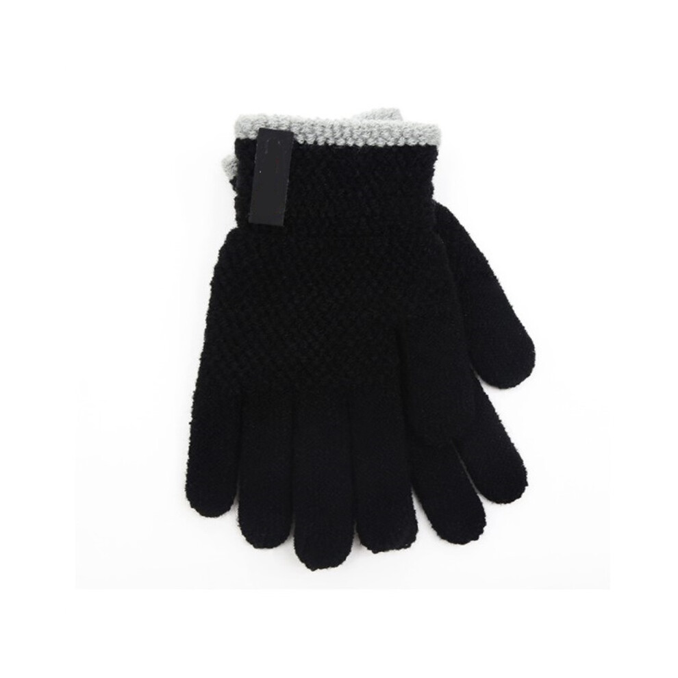 (black) New Cute Smiling Face Children Gloves Winter Student Five-finger Gloves Warm Woolen Baby Gloves 6-10 Years Old