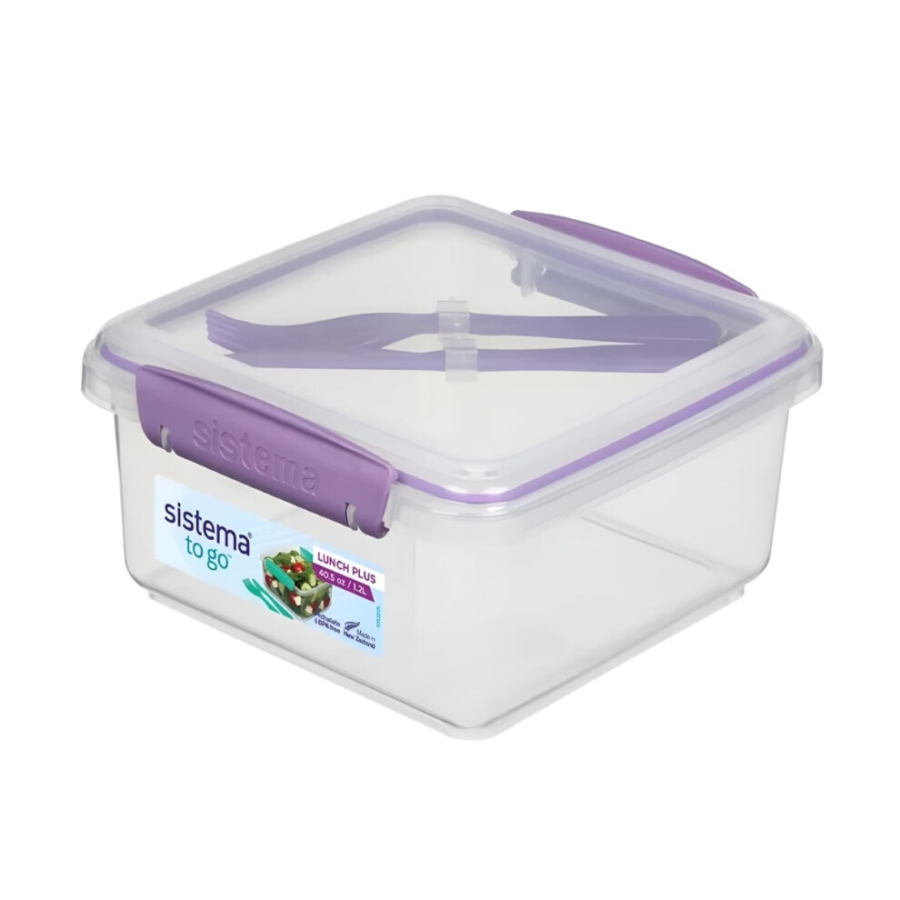 Sistema Lunch Plus To Go 1.2L With Cutlery - Clear Container With Cutlery, Leak-Proof Seal, Bpa-Free