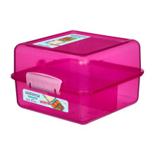 Sistema Lunch Cube 1.4L - Pink, Dual-Compartment Lunch Box with Divider, Leak-Resistant, BPA-Free