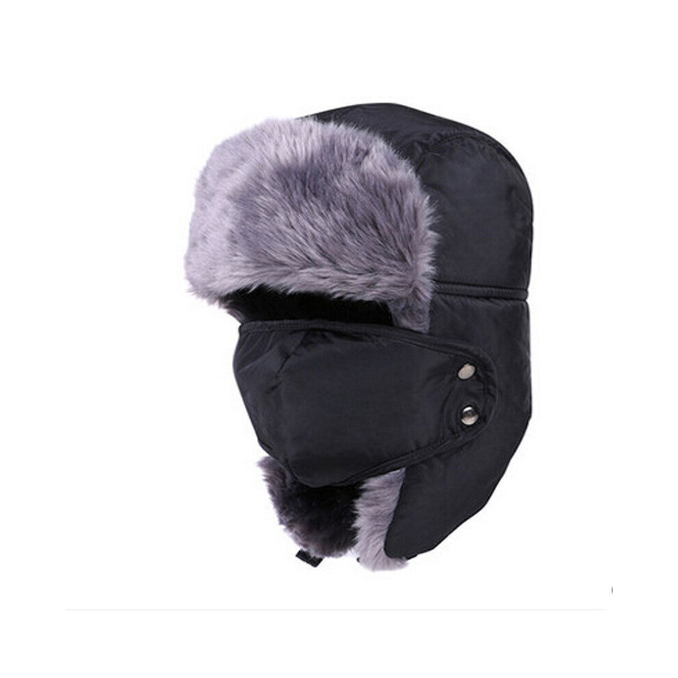 Black (Black) New Unisex Men Winter Trapper Trooper Earflap Warm Ski Hat With Face Mask