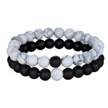 (White Pine/Mill) Natural Tiger Stone Charm Beaded Bracelets for Couples - Set of 2