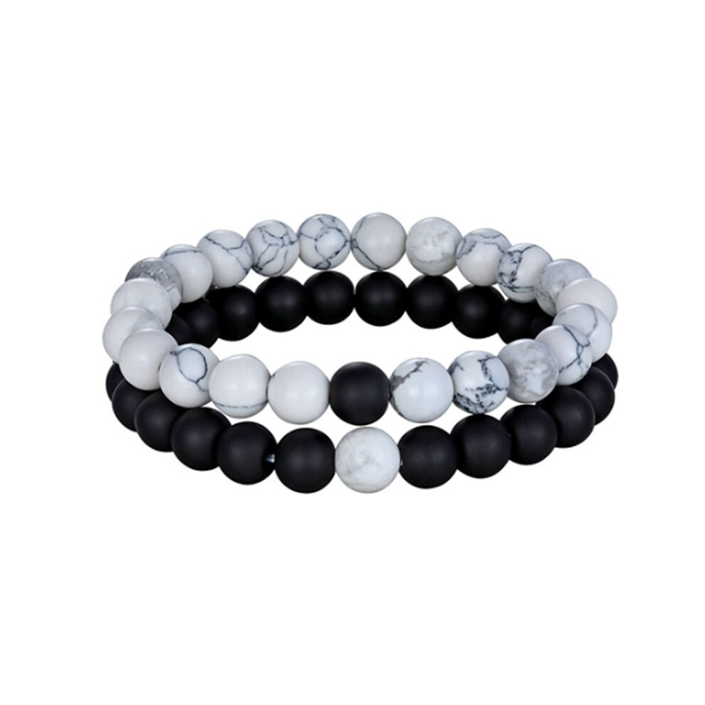 (White Pine/Mill) Bead Natural Tiger Stone Bracelet - Charm Beaded Couple Distance Bracelets 2Pcs 110691738882