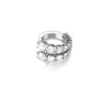 (Silver two rows) Elegant Multi-layer C-shaped Earrings with Sparkling Diamonds - Simple Fashion Statement Jewelry