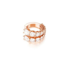 (Rose gold two rows) Elegant Multi-layer C-shaped Earrings with Sparkling Diamonds - Simple Fashion Statement Jewelry
