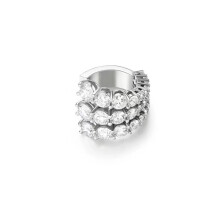 (Silver three rows) Elegant Multi-layer C-shaped Earrings with Sparkling Diamonds - Simple Fashion Statement Jewelry