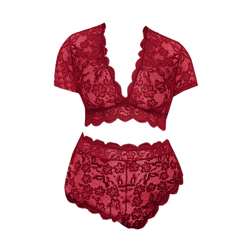 Completo intimo da donna a vita alta con scollo a V e pizzo floreale 2