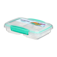 Sistema Small Split TO GO Food Storage Container 350ml - Turquoise Divided 2-Compartment, Easy-Lock Clips, Flexible Seal, BPA-Free