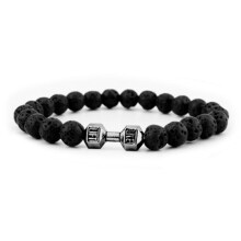 (Black) Stone Volcanic Rock Beads Metal Dumbbell Versatile Beads Bracelet Jewelry