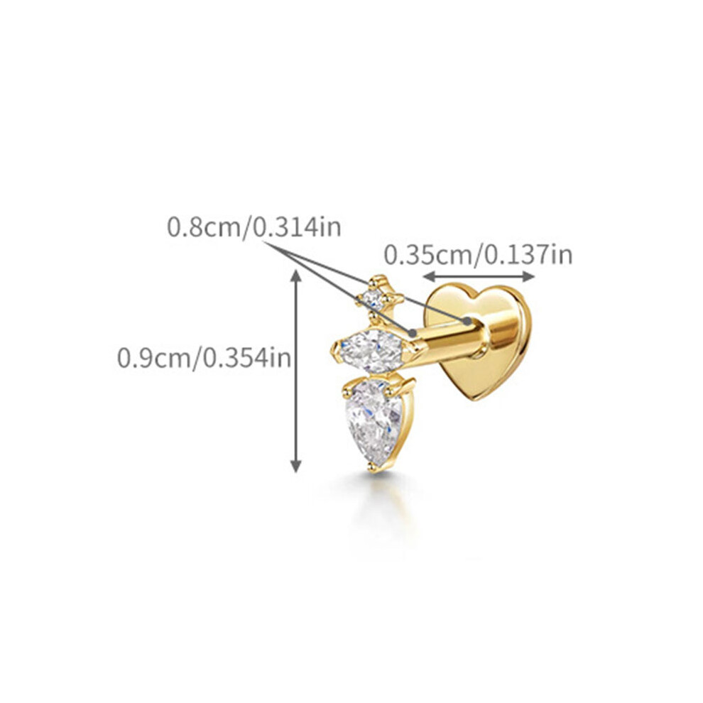 Silver (#2) Cartilage Labret Piercing Earrings Stud S925 Crystal Flat Back Earrings