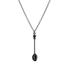 (Black) Mini Little Salt/Sugar Crown Charm Spoon Necklace Pendant Chain Jewelry