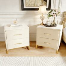 2er-Set Nachttische, Samt-Nachttische mit 2 Schubladen, Beistelltische, Beige