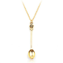 (Gold) Mini Little Salt/Sugar Crown Charm Spoon Necklace Pendant Chain Jewelry