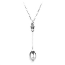 (Silver) Mini Little Salt/Sugar Crown Charm Spoon Necklace Pendant Chain Jewelry