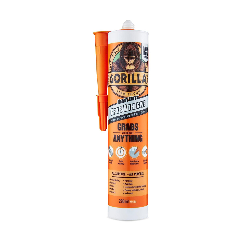 Gorilla Heavy Duty Grab Adhesive 290Ml - 12 Pack - White, Waterproof Construction Adhesive