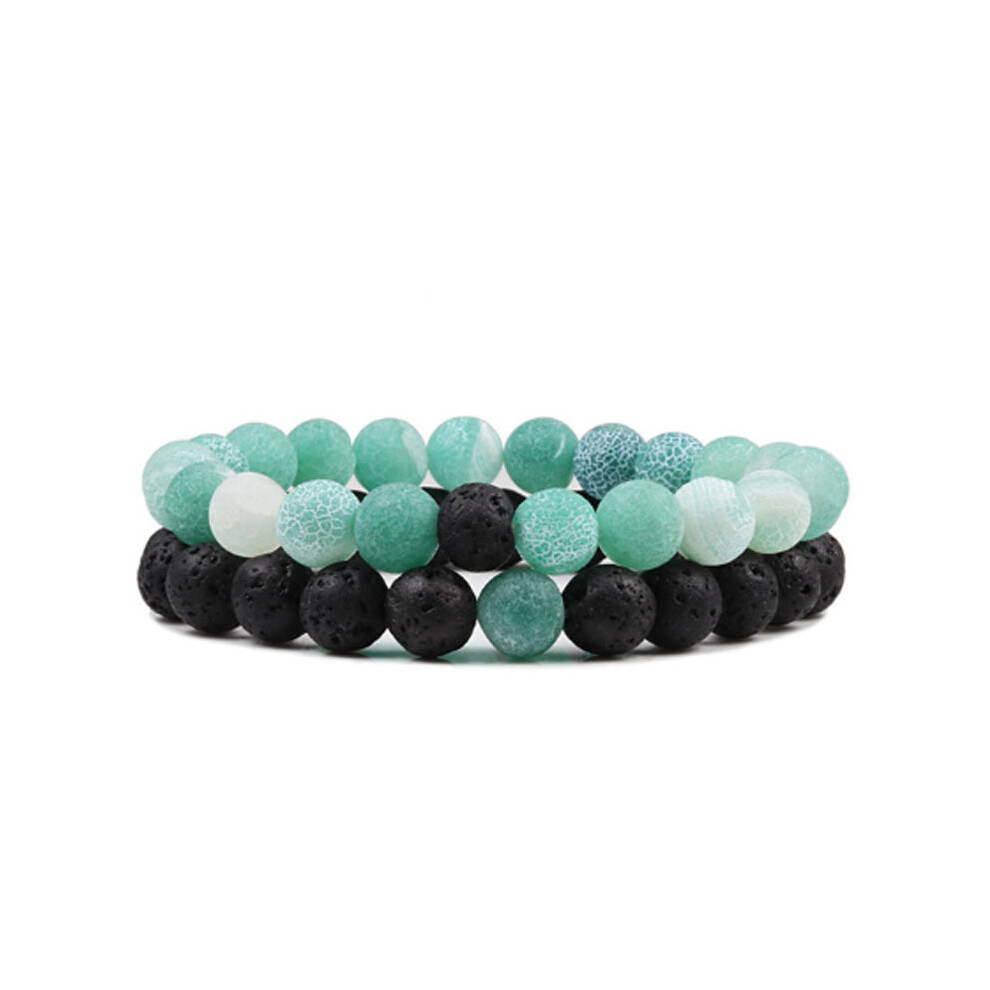 (Green Weathered/Volcanic) Bead Natural Tiger Stone Bracelet - Charm Beaded Couple Distance Bracelets 2Pcs 110691738912