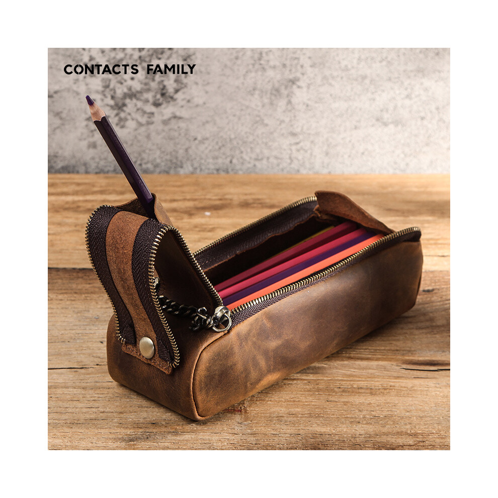 Leather Zipper Pen Pencil Case Makeup Bag Vintage Retro Stationary Pouch Large Capacity 123643744671