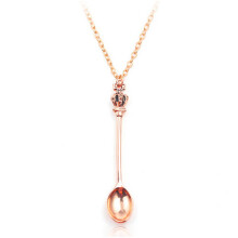 (Rose Gold) Mini Little Salt/Sugar Crown Charm Spoon Necklace Pendant Chain Jewelry