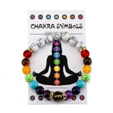(White Turquoise + Double Seven Colors) 7 Chakra Bracelets for Men Women Natural Stone Healing Anxiety Meditation Bangle