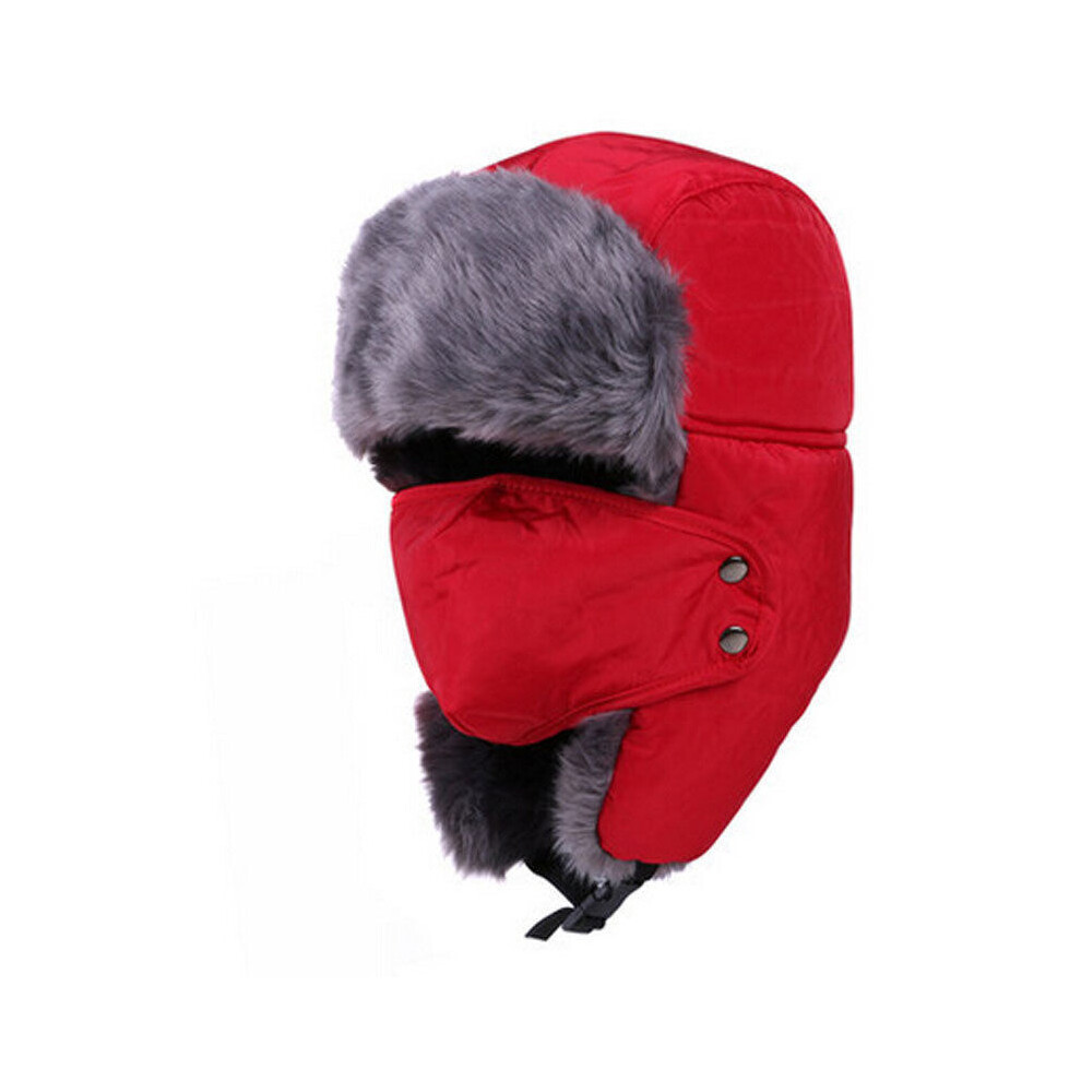 Red (Red) New Unisex Men Winter Trapper Trooper Earflap Warm Ski Hat With Face Mask