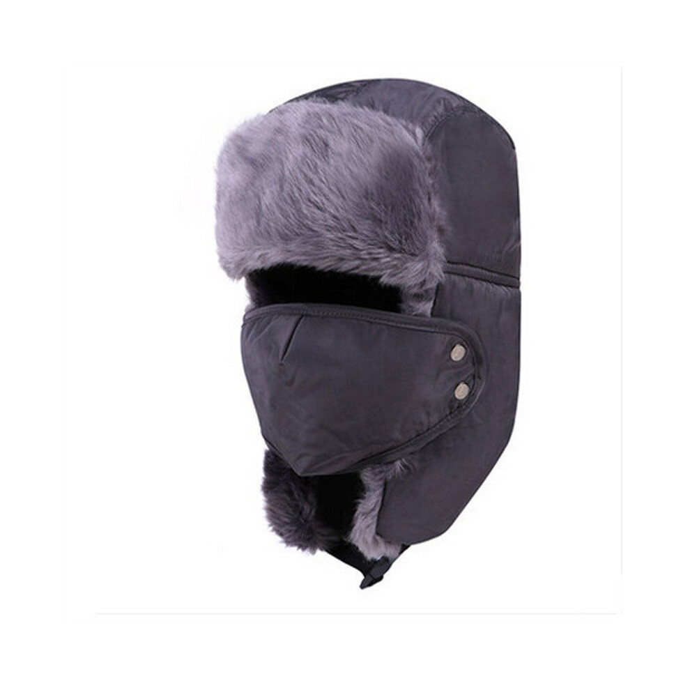 Grey (Grey) New Unisex Men Winter Trapper Trooper Earflap Warm Ski Hat With Face Mask