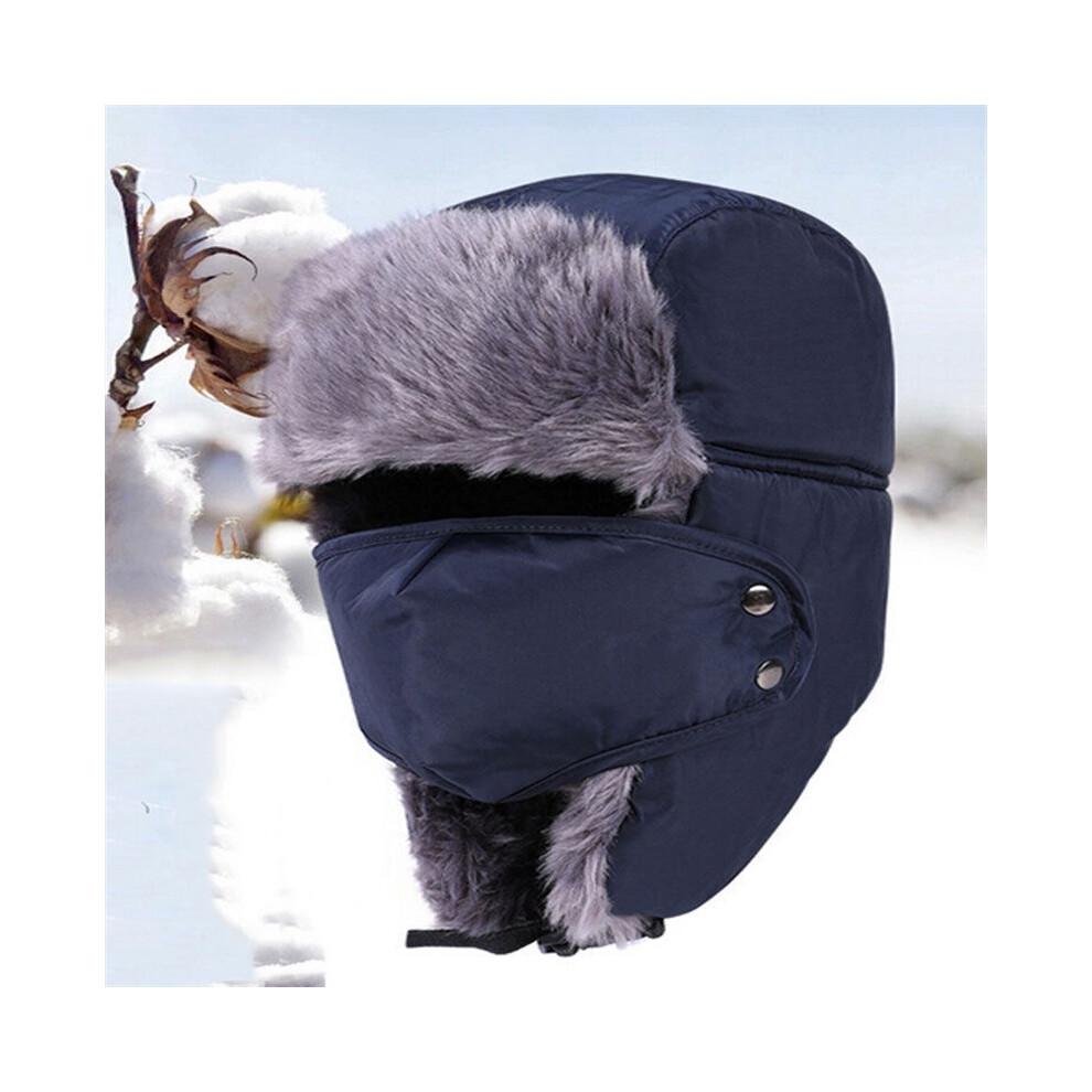 Black/Gray/Red (Navy) New Unisex Men Winter Trapper Trooper Earflap Warm Ski Hat With Face Mask