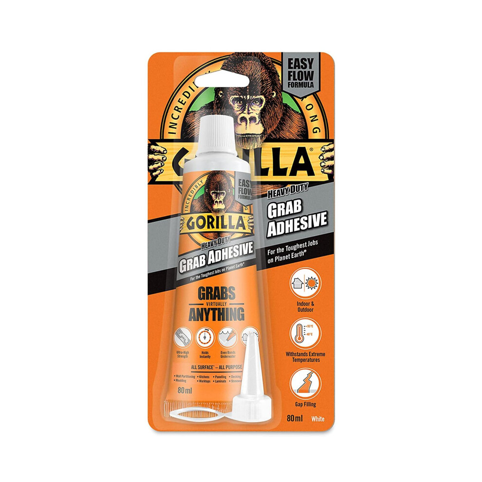 Gorilla Grab Adhesive 80Ml Tube - 12 Pack - Waterproof, Heavy Duty Construction Glue For Instant Bonding White
