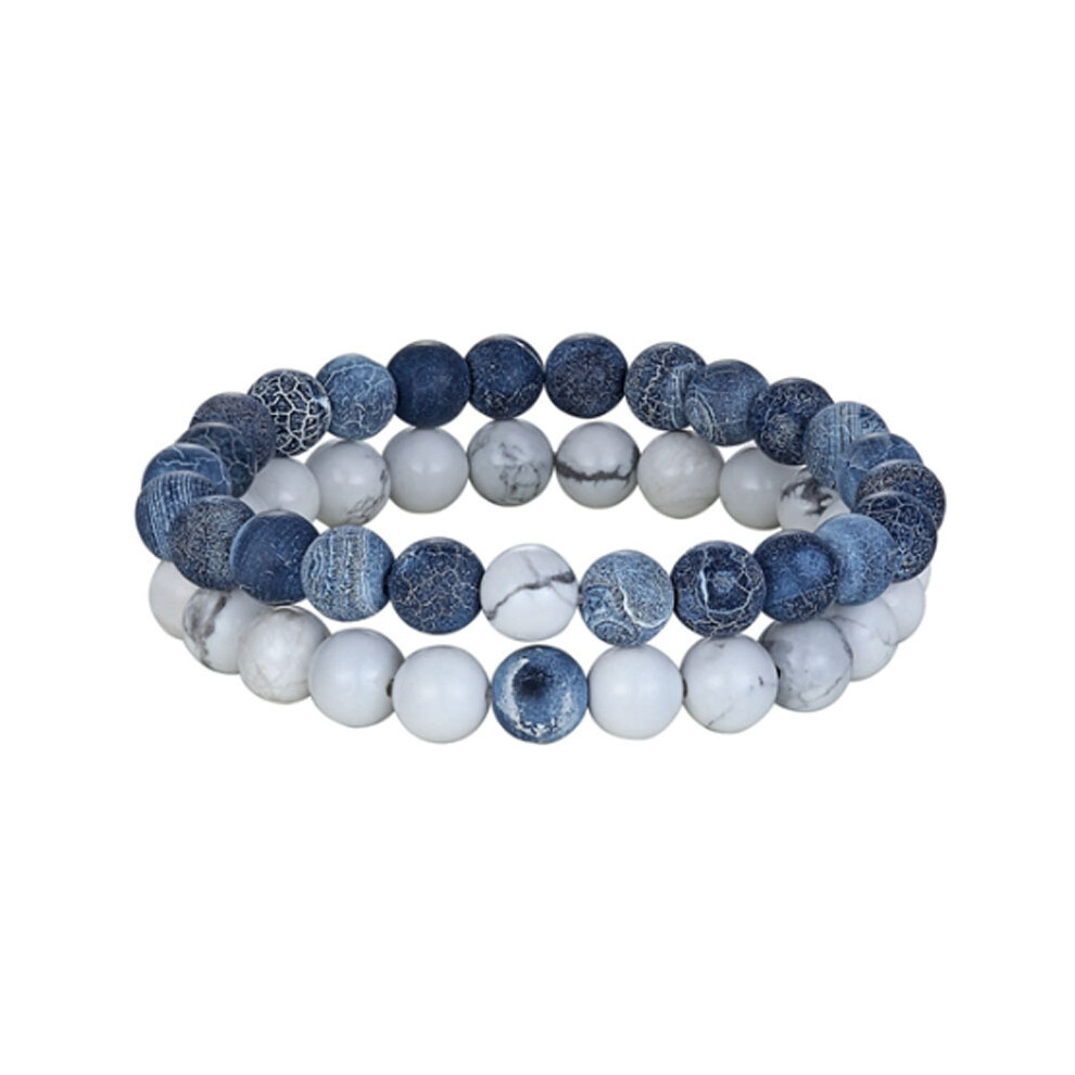 (Weathered / Imported White) Bead Natural Tiger Stone Bracelet - Charm Beaded Couple Distance Bracelets 2Pcs 110691738905