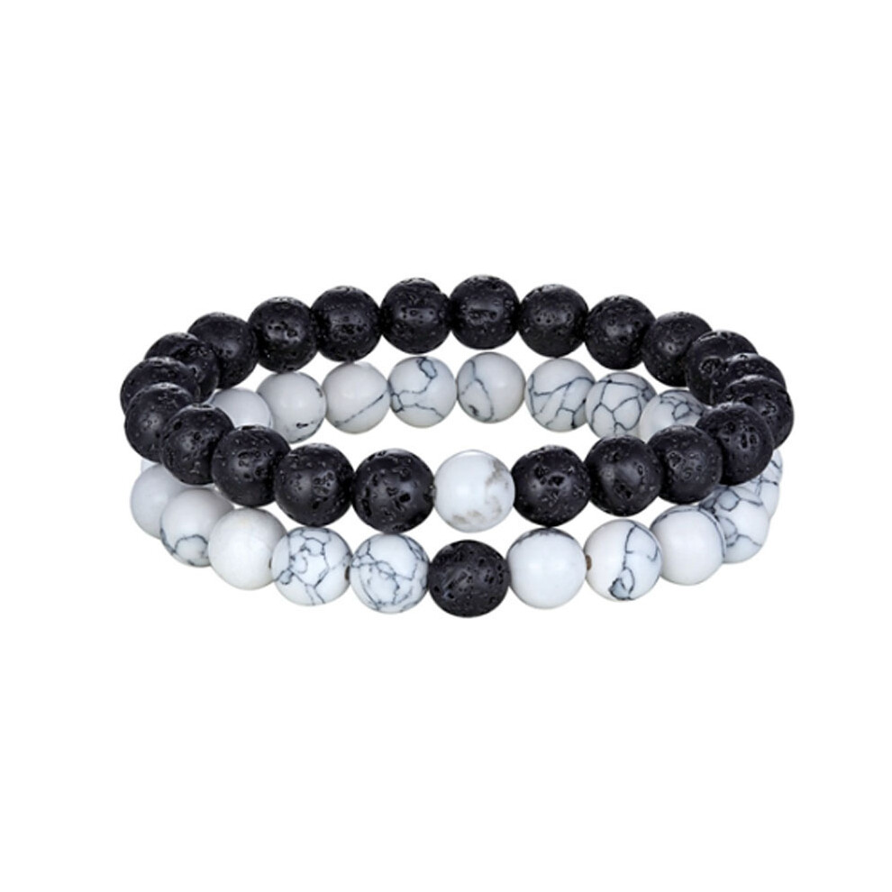 (Volcanic Stone/White) Bead Natural Tiger Stone Bracelet - Charm Beaded Couple Distance Bracelets 2Pcs 110691738899