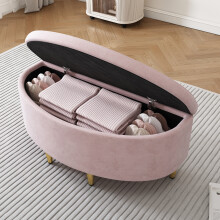 Pink Velvet Upholstered Storage Bench，904042cm，metal leg footstool for hallway, bedroom and living room
