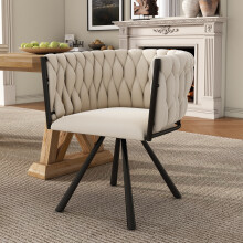 Light Luxury Beige Velvet Swivel Chair, Single Leisure Chair with Metal Legs for Living Room Bedroom