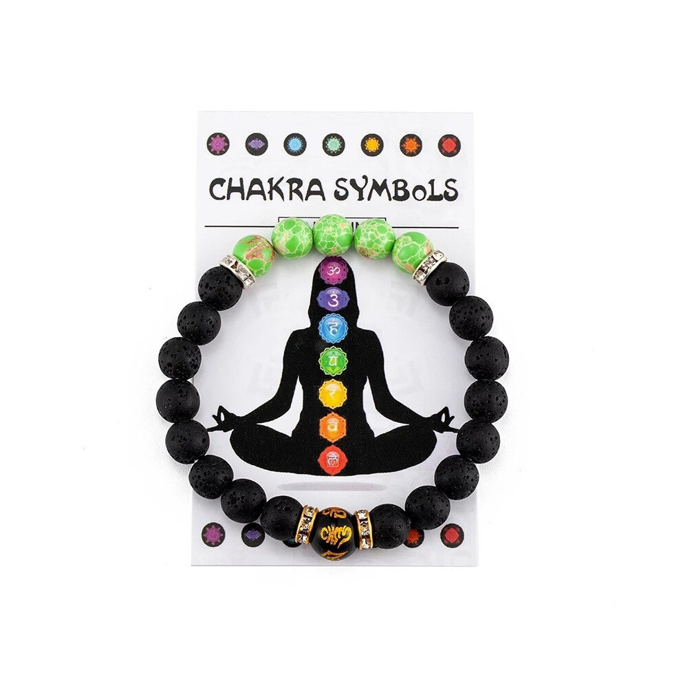 Turquoise ( + Volcanic Stone) 7 Chakra Bracelets For Men Women Natural Stone Healing Anxiety Meditation Bangle