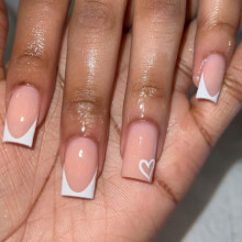 Gifiky Uñas Postizas Cortas Francesas Coffin Color Nude 24 Piezas para Mujeres y Niñas