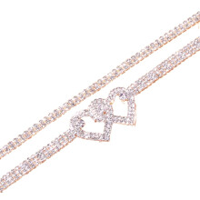 (Gold) Personalized Trendy Double Heart Anklet Full Diamonds Glitter Beach Anklet
