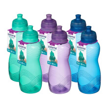 Sistema Wave Twist 'n' Sip Squeeze Sports Water Bottle Set (600ml, 2 Turquoise, 2 Pink, 2 Blue) - Leakproof, BPA-Free & Recyclable