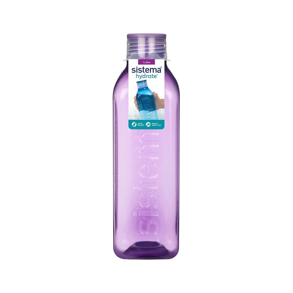 Sistema Square Bottle 1L - Bpa-Free, Durable & Leakproof Plastic Purple