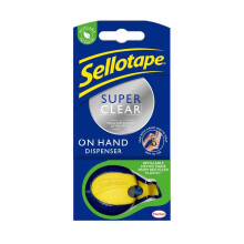Sellotape On Hand Tape Dispenser (18mm x 15m, 2 Pack) - Super Clear Extra Sticky Tape with Maximum Clarity