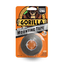 Gorilla Black Mounting Tape (25mm x 1.5M) - 12 Pack - Strong Double-Sided Adhesive Tape for Heavy Duty Use