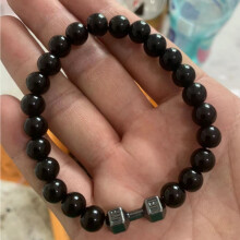 (Black) Buddha Bead Dumbbell Bracelet - Versatile Metal Jewelry