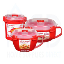 Sistema Microwave Container Set (Soup Mug 656ml + Noodle Bowl 940ml + Round Bowl 850ml) - BPA-Free, Durable & Microwave-Safe