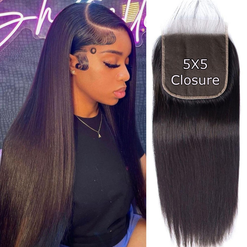 Little Fairy Unisex Black 5X5 Hd Lace Closure Human Hair Closure For Women Straight 5X5 Closure Pre Plucked 12A Virgin Remy Human Hair Extensions 5X5 Lace Frontal Closure