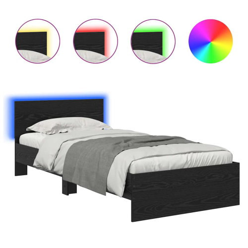 VidaXL vidaXL Bed Frame with Headboard Black Oak 100 x 200 cm Engineered Wood 1